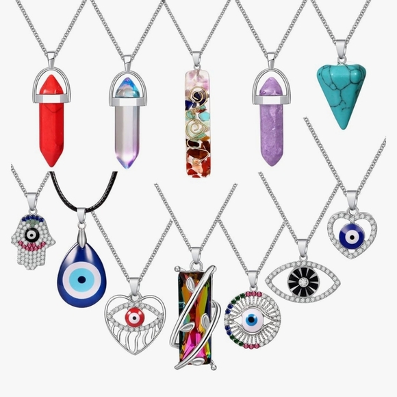 12 Chakra Energy Healing & Evileye Pendant Stone Necklaces NWT - Picture 1 of 7
